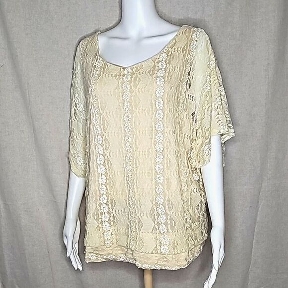 Allison Brittney | Cream Lace Blouse Size 2X - Picture 1 of 13